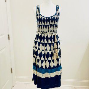 Anthropologie Maeve Blue Smocked Tassle Dress